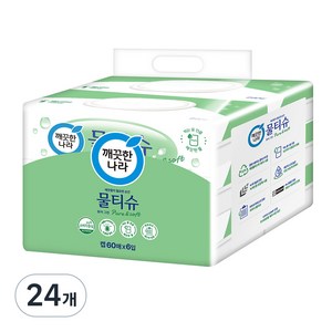 깨끗한나라 퓨어그린 물티슈 캡형, 60매, 24개
