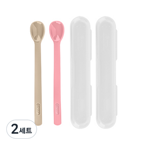 에디슨 실리콘 이유식 스푼 + 케이스 2종 세트 2단계, 베이지 + 핑크, 2세트