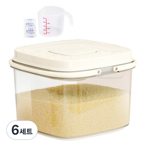 르메이드 원터치 제습 밀폐 쌀통 5L+ 제습제 + 계량컵, 투명, 6세트