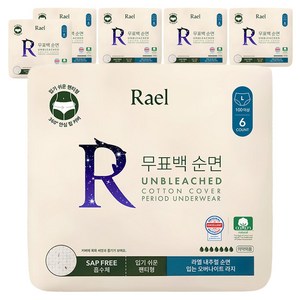 라엘 무표백 순면 입는 오버나이트, 대형, 6개입, 6개