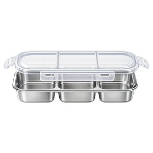 발룬피니 연마제 없는 스텐 304 칸막이 밀폐용기, 1개, 600ml 3칸