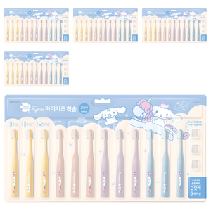 그린핑거 마이키즈 시나모롤 셀프 스탠딩 초극세모 유아용 칫솔 3단계 12p + 칫솔캡 3p 세트, 레몬 + 핑크 + 퍼플 + 블루, 15개입, 5세트