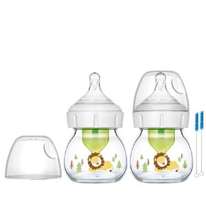 닥터브라운 라이온 데코 와이드넥 유리 젖병 60ml x 2p, 0단계(프리미,신생아용), 혼합색상, 2개