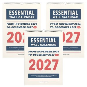 아이코닉 2027 에센셜 벽걸이달력 A3 월 캘린더, 혼합색상, 3개