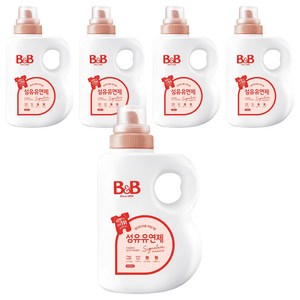 비앤비 비자극 유아 섬유유연제 시그니처 알러젠프리 자스민앤로즈향 용기형, 1.5L, 5개