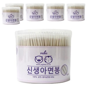 피그비 신생아 면봉, 600개입, 6개