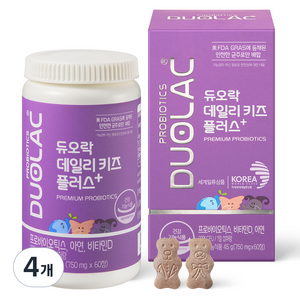 듀오락 데일리 키즈 플러스 유산균 45g, 60정, 4개