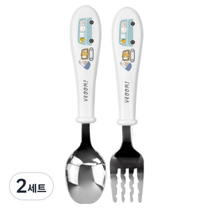 키친유 유아용 부릉 편한 스텐 스푼포크 세트, 화이트, 2세트, 스푼 + 포크