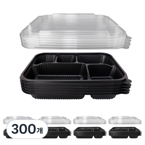 블룸엣홈 5칸 도시락용기 블랙, 300개, 1개입