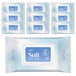 코멧 소프트 부드러운 비데티슈 캡형, 10개, 60매, 55g