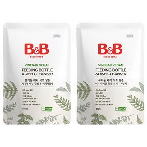비앤비 비니거 비건 젖병 앤 식기세정제 리필, 2개, 500ml