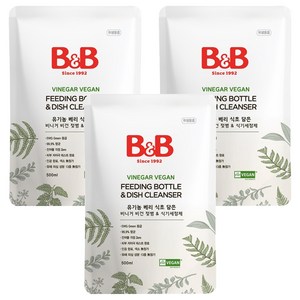 비앤비 비니거 비건 젖병 앤 식기세정제 리필, 3개, 500ml