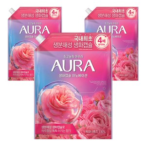 아우라 섬유유연제 피오니로즈향 리필, 1.7L, 1개입, 3개
