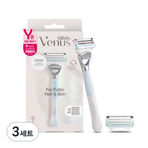 Venus 정품 Y존 제모 셀프케어 여성용면도기 핸들 + 면도날 2p 세트, 1개입, 3개