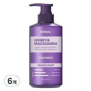 쿤달 허니 앤 마카다미아 헤어 트리트먼트 클린솝향, 500ml, 6개