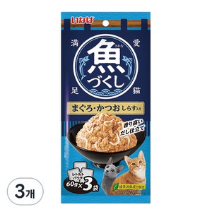 이나바 고양이 생선 가득 파우치, 혼합맛(참치/가다랑어/치어), 180g, 3개
