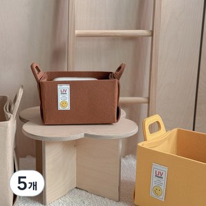 리브맘 접이식 펠트 비비드 수납바구니, 브라운, 5개