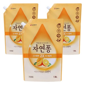 [비건라이프] 자연퐁 비린내 걱정없는 주방세제 오렌지 리필형, 1.18L, 3개