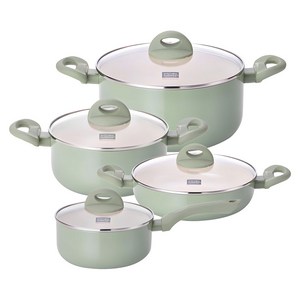 쿠킨 인덕션 칼라냄비 세트 4종, 그린, 편수 18cm + 양수 20cm + 양수 24cm + 전골 24cm, 1세트