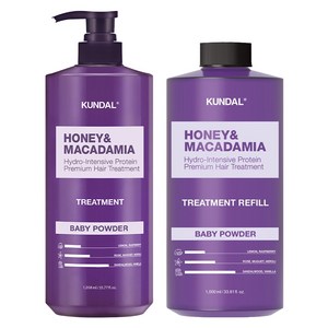 쿤달 허니 앤드 마카다미아 헤어 트리트먼트 1058ml + 리필 1000ml 베이비파우더향, 1개, 2.058L