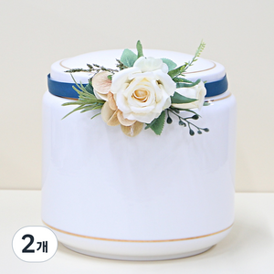 주앤지 조화 성묘 유골함 봉안당 납골당 꾸미기 장미꽃 리스, 화이트(장미) + 군청(리본), 2개