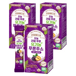 리얼메디온 오늘 리얼 유기농 푸룬주스 NFC 100% 14p, 3개, 280g