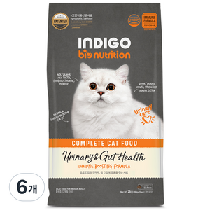 인디고포 고양이 면역 기능성 사료, 유리너리+장건강, 2kg, 6개
