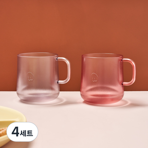 모던하우스 렌지안심 잘 넘어지지않는 컵 2종 세트, 220ml, 4세트, 클리어, 핑크