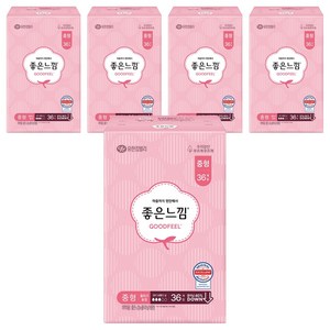 좋은느낌 오리지널 울트라슬림 생리대 날개형, 중형, 36개입, 5개