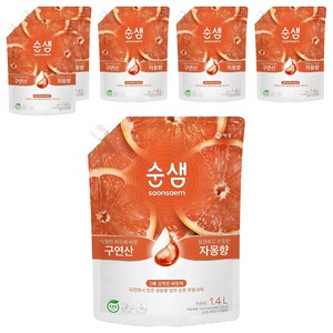순샘 구연산 자몽향 주방세제 리필, 1.4L, 6개