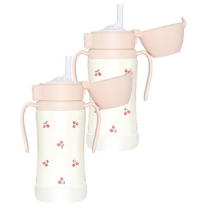그로미미 원터치 스테인리스 빨대컵, 300ml, 2개, 체리쉬스윗피치