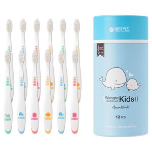 왕타 아쿠아월드 2호 어린이 칫솔, 혼합색상, 12개입, 1개