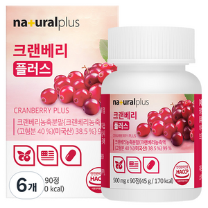 내츄럴플러스 크랜베리 플러스 45g, 90정, 6개