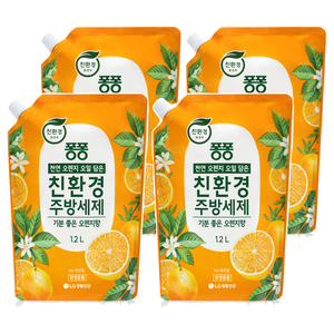 퐁퐁 친환경 주방세제 오렌지 리필, 1.2L, 4개