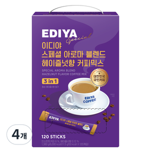 이디야 스페셜 아로마 블렌드 헤이즐넛향 커피믹스, 11.5g, 120개입, 4개