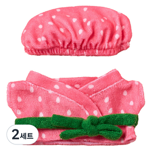 버터 딸기 헤어캡 샤워로브 인형옷 세트, 핑크, 2세트