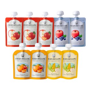 프레벨롱 짜먹는 국산 과일퓨레 9팩, 자두 + 블루베리 + 제주감귤 + 초당옥수수, 900g, 1세트
