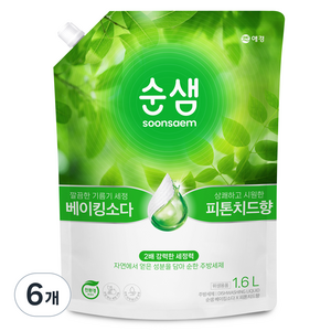 순샘 베이킹소다 피톤치드 리필 세제, 1.6L, 6개
