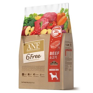 ANF 생후 4개월 이상 강아지 인도어 식스프리 건식사료, 소, 6kg, 1개