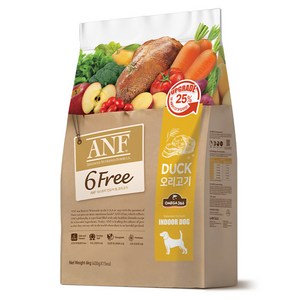ANF 생후 4개월 이상 인도어 독 식스프리 건식사료, 오리, 6kg, 1개