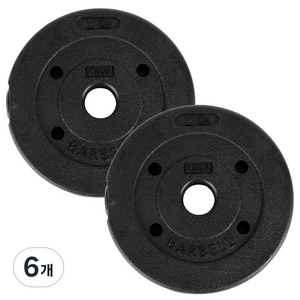 아리프 PVC 코팅 다이나믹 경량 바벨 원판 30mm용, 2kg, 6개, 블랙