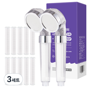 코멧 정수필터 샤워기 헤드 2p + 리필필터 10p 세트, 3개, 화이트