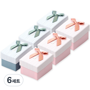 뭉구 줄무늬 리본 직사각형 선물상자 2종 x 3p 세트, 핑크, 민트, 6세트