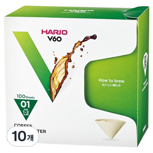 하리오 V60 커피종이필터 1-2인용 VCF-01-100MK, 100개입, 10개