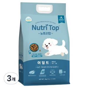 뉴트리탑 어덜트 강아지 소프트사료, 닭, 3kg, 3개