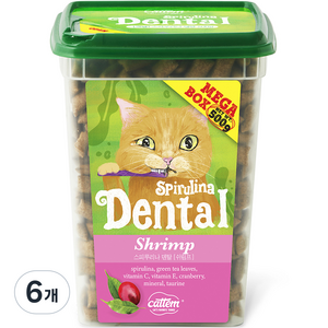 캣템 고양이 스피루리나 덴탈 이빨과자 대용량 메가박스, 쉬림프, 500g, 6개