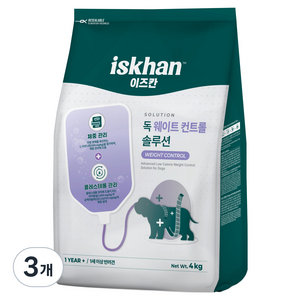 이즈칸 강아지 웨이트 컨트롤 솔루션 사료, 4kg, 3개