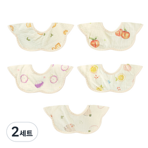 린다베베 유아용 6중 거즈 방수 침받이 롤링형 5종 세트 G, 상큼한레몬 + 복숭아 + 망고스틴 + 새콤달콤 + 토끼와딸기, 1개입, 2세트