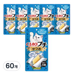 챠오츄르 고양이 쁘띠 파우치 간식 5p, 40g, 60개, 가다랑어