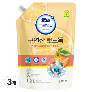 참그린 트루워시 구연산 오렌지 뽀드득 주방세제 리필, 3개, 1.2L